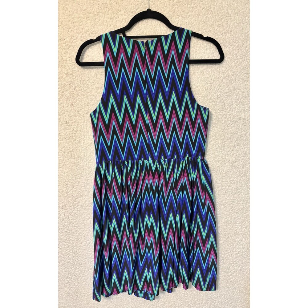 Amanda Uprichard Dress S Blue‎ Chevron Print Silk V Neck Fit And Flare Mini - Picture 2 of 6